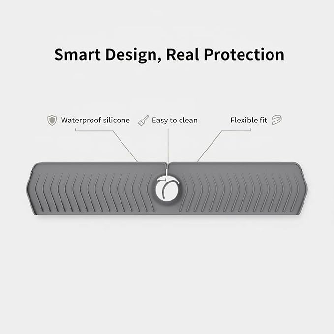 30 Inch Silicone Kitchen Sink Faucet Mat, Adjustable Waterproof Splash Guard Draining Mat Keep Countertops Dry (Black)