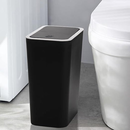 Fasmov Trash Can, 2 Pack 7.5 Liter / 2 Gallon Plastic Garbage Container Bin with Press Top Lid, Garbage Can Waste Basket for Kitchen, Bathroom, Living Room, Office, Narrow Place, Black