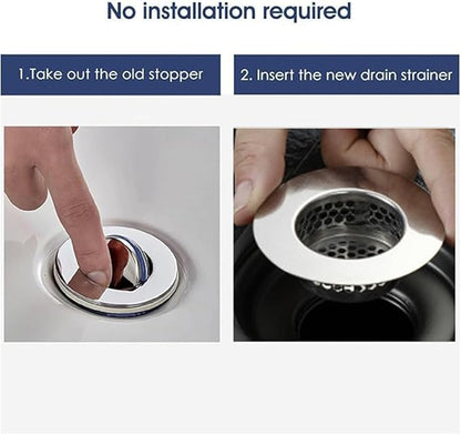 Bathroom Sink Filter - Fits 1.25"-1.60" Hole (2pcs) | Stainless Steel Hair Catcher for Bathroom/Bathtub/Laundry/RV Sink