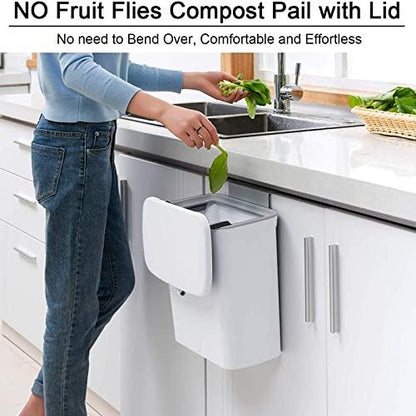 Kitchen Compost Bin for Counter Top or, Hanging Small Trash Can with Lid,Mountable Indoor Compost Bucket(C)