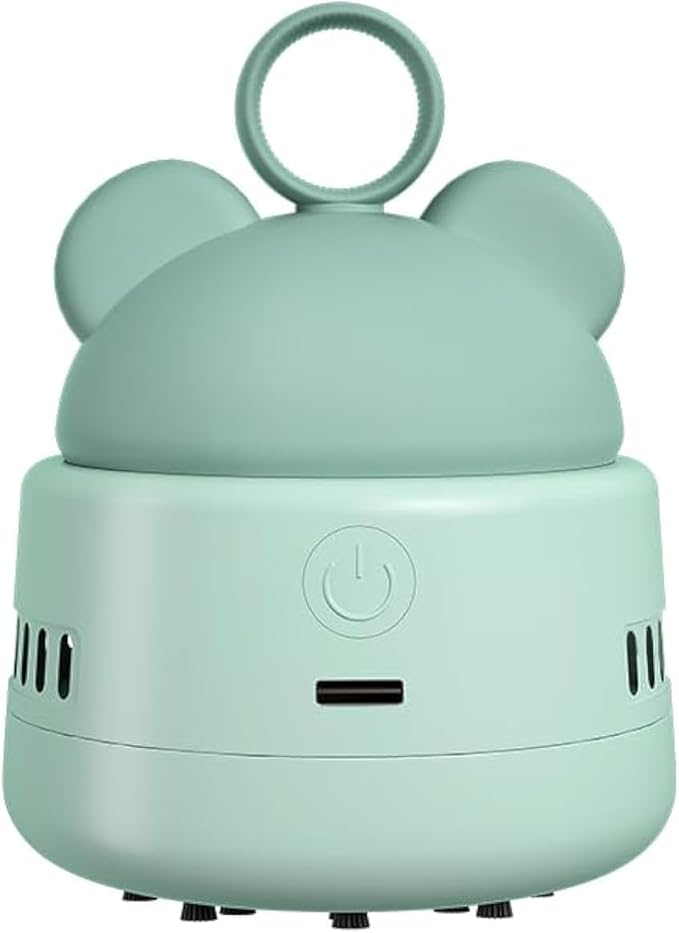 Zmol Mini Desktop Vacuum Cleaner with USB Charging, Cleaning Brush, Bear Head Ring for Easy Grip, 360° Swivel Portable Vacuum Cleaner for Keyboards Office Desks and Other Dusty Debris
