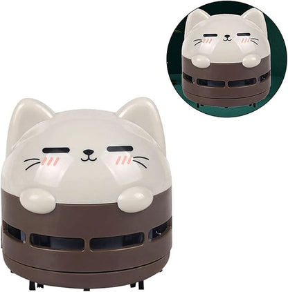 Mini Desktop Vacuum Cleaner, Cute Cartoon Desk Cleaner Strong Adsorption Table Vacuum with Detritus Bin for Cleaning Crumbs Dust (Brown)