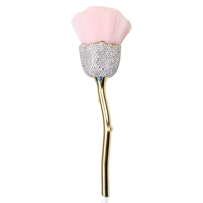 1pc Nail Art Dust Powder Remover Inlaid Clear Crystal, Rose Soft Nail Brush Acrylic Nail Manicure Dust Cleaner Brush for Nail Trimming Cleaning Makeup Brush Tools