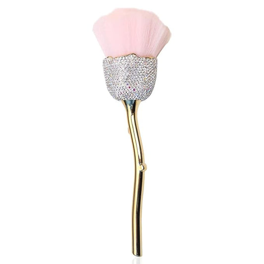 1pc Nail Art Dust Powder Remover Inlaid Clear Crystal, Rose Soft Nail Brush Acrylic Nail Manicure Dust Cleaner Brush for Nail Trimming Cleaning Makeup Brush Tools