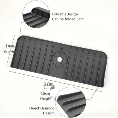 Silicone Kitchen Sink Faucet Drain Mat, Water Splash Guard for Kitchen and Bathroom Countertop, Gray