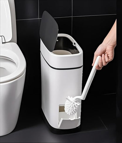 3.7 Gallons Bathroom Trash Can and Toilet Brush Set, 14 Liter Slim Trash Can with Toilet Brush Holder Set for RV, Black lid