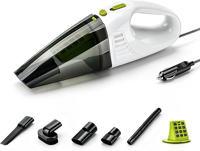 Handheld Vacuum 4500Pa Powerful Suction Car Vacuum Cleaner, Wet & Dry Use with Washable Filter, Portable Hand Vacuum with Anti-Backflow Dust Cup for Car Interior & Home Cleaning (White, Corded)