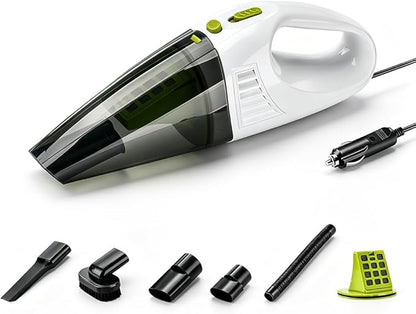 Handheld Vacuum 4500Pa Powerful Suction Car Vacuum Cleaner, Wet & Dry Use with Washable Filter, Portable Hand Vacuum with Anti-Backflow Dust Cup for Car Interior & Home Cleaning (White, Corded)