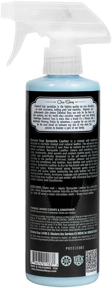 Chemical Guys Sprayable Leather Cleaner and Conditioner in One - Cleans, Conditions, and Protects Leather, Vinyl, Faux & More, Safe for Cars, Furniture & Apparel - 16 oz