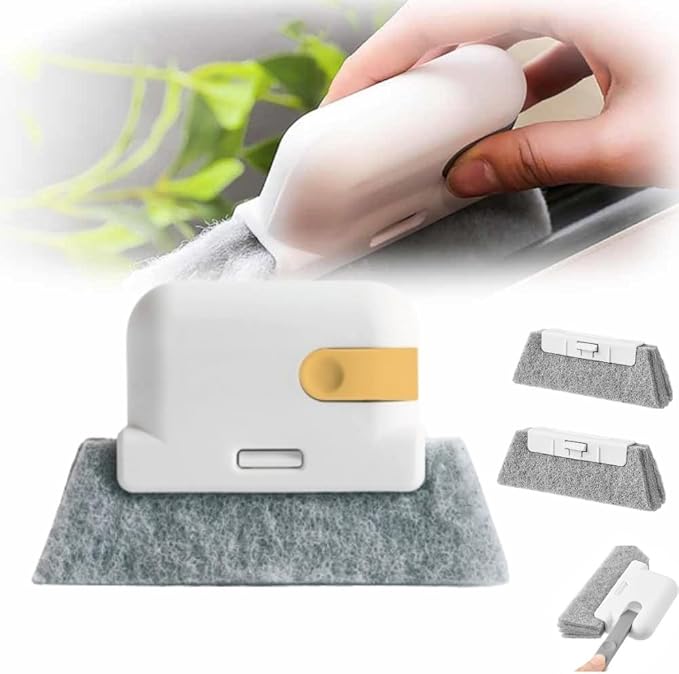 Magic Window Track Cleaner, 2024 Upgraded Window Groove Cleaning Brush, Window Cleaning Tools Set with 2 Replacement for Window lides Gaps Tile Lines Shutter Car Vents (Yellow)