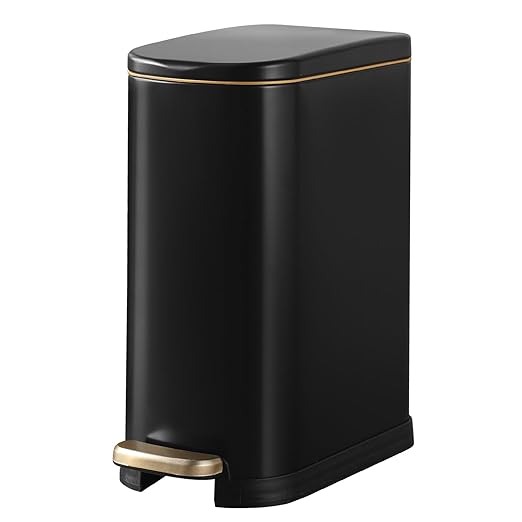 SYNCVIBE Bathroom Trash Can with Soft-Close Lid 3.5 Gallon Stainless Steel Garbage Can with Removable Inner Bucket Slim Trash Bins for Bedroom Office (Matte Black)