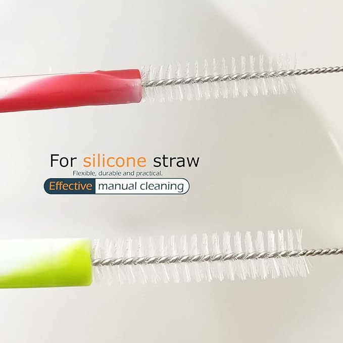 Drinking Straw Cleaning Brushes Set 17" Extra Long 1/2" Extra Wide Pipe Tube Cleaner Nylon Bristles Stainless Steel Handle - 17" x 1/2" (12 mm) - Set of 8