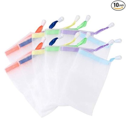 INVODA Handmade Soap Easy Bubble Mesh Soap Saver Bag Double Layer Drawstring Holder Bags Foam Net for Body Facial Cleaning Exfoliation Body Cleaning Tool (10 PCS)