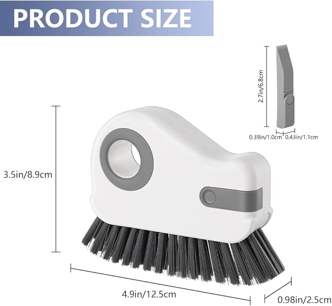 2 in 1 Groove Cleaning Brush, Window Track Cleaning Tools with Hard Bristles and Hidden Scraper, Crevice Brush for Sliding Door Track, Window Seal and Sill (Gray)