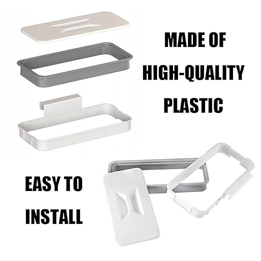 Portable Trash Bag Holder, Hanging Garbage Bag Holder,Over The Cabinet Plastic with Lid Kitchen Garbage Bags Storage Rack Trash Bin (1 pcs)