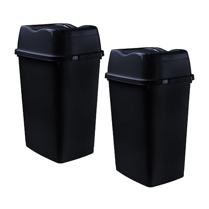 Garbage Cans with Swing Top-Split Lids, 2 Pack | Large Kitchen Trash Cans with Lids | Durable Plastic |Slim & Sturdy Trash Bins | Fingerprint Resistant | 13 Gal / 50 qt / 50 L - Black | Superio