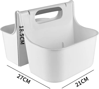 J&V TEXTILES Portable Shower Caddy, Bathroom Organizer Basket, Perfect Size for Dorm/College, Plastic Bath Tote, Dries Quickly with Drainage Holes, Soft Grip Carrying Handle (White, Medium)