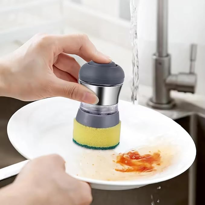 Stainless Steel Kitchen Soap Dispensing Dish Scrubber - Palm Brush for House Cleaning - Durable and Efficient Cleaning Tool (Pack of 1)