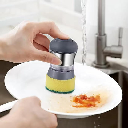 Stainless Steel Kitchen Soap Dispensing Dish Scrubber - Palm Brush for House Cleaning - Durable and Efficient Cleaning Tool (Pack of 1)