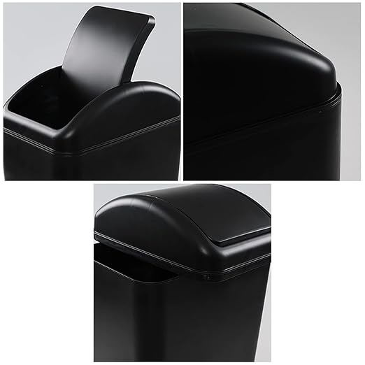 3.5 Gallons Capacity/ 14 Liter Plastic Trash Can, Garbage Bin with Swing Lid, Black, 9.8" x 6.6" x 16.7"