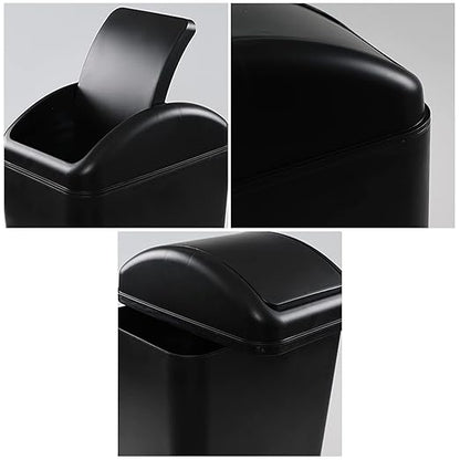 3.5 Gallons Capacity/ 14 Liter Plastic Trash Can, Garbage Bin with Swing Lid, Black, 9.8" x 6.6" x 16.7"