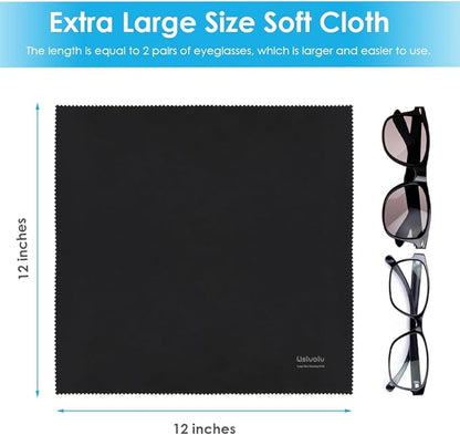 6PCS Large Eyeglass Cleaning Cloths, 12 x12 inches Glasses Cleaner, Individually Wrapped, Premium Microfiber Cleaning Cloth for Glasses, TV, Laptop Screens and Lens, Easier to Grip and Use