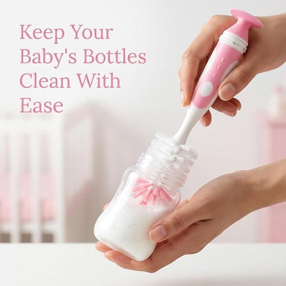 Ariseno 4-in-1 Baby Bottle Brush Set, Including Nylon Bottle Brush, Cap, Straw, Nipple Brushes, BPA-Free (Pink)