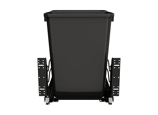 Rev-A-Shelf Steel Double Pullout Waste Container with Soft-Close, 35 Quart, Black - Sliding Garbage Bin System with Dual Trash Can for 18" Home Kitchen Base Cabinet, 53WC-1835SCDM-218