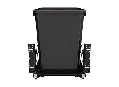 Rev-A-Shelf Steel Double Pullout Waste Container with Soft-Close, 35 Quart, Black - Sliding Garbage Bin System with Dual Trash Can for 18" Home Kitchen Base Cabinet, 53WC-1835SCDM-218