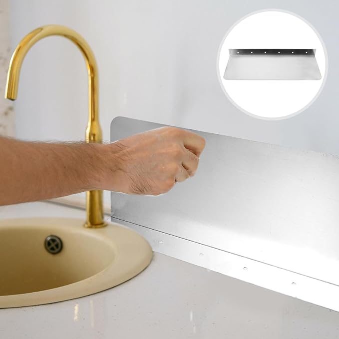 2PCS Sink Splashback Kitchen Sink Splash Guard Sink Water Splash Guard, kitchen sink backsplash guard Stainless Steel Splash Board Kitchen Sink Splashing-proof Guard Waterproof (15 x 6 Inch)