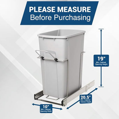 Knape & Vogt RS-PSW10-1-29-R-P in-Cabinet, 18.80 9.3 19-Inch Pull Out Trash Can, Platinum