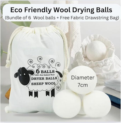 Wool Dryer Balls (6pc) – 100% Organic New Zealand Wool, Natural Fabric Softener, Reusable, Reduces Wrinkles & Drying Time, Eco-Friendly, Lint-Free, Chemical-Free Alternative to Dryer Sheets