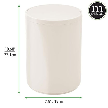 mDesign Plastic Small Slim Round 1.7 Gallon/6.5 Liter Trash Can with Removable Swing Lid - Wastebasket, Garbage Container Basket Bin for Master/Guest Bathroom - Holds Rubbish/Recycle - Cream/Beige