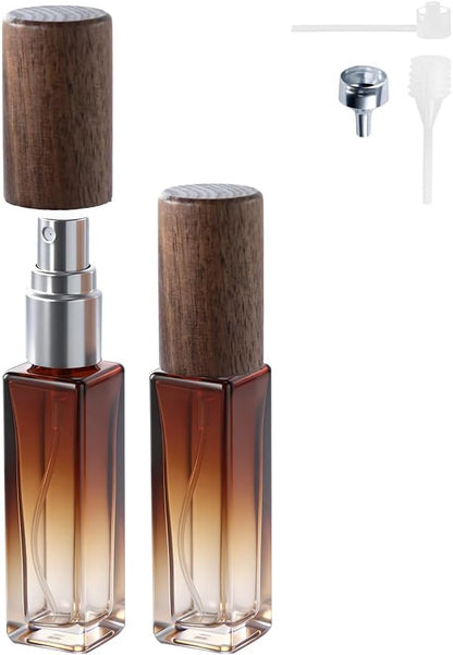 Perfume Atomizer, Glass Perfume Container,Travel Bottle Refillable, Empty Portable Leakproof Frangrance Spray Bottle (Walnut Gradient Amber 2pcs 10ml)