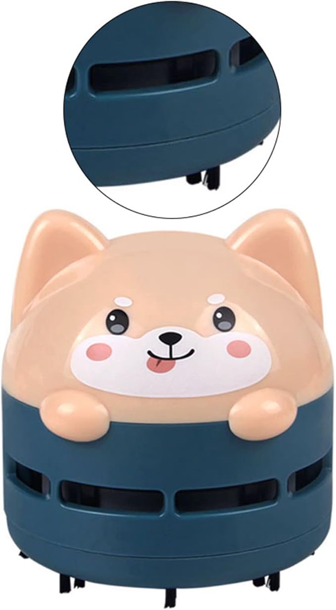 Mini Desktop Vacuum Cleaner, Cute Cartoon Desk Cleaner Strong Adsorption Table Vacuum with Detritus Bin for Cleaning Crumbs Dust (Blue)