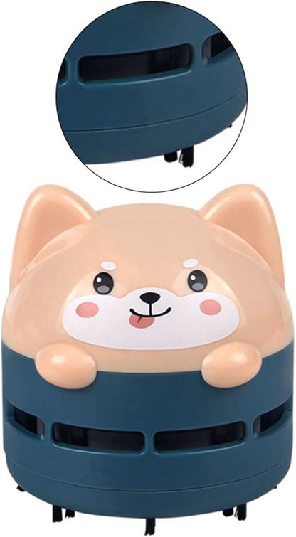 Mini Desktop Vacuum Cleaner, Cute Cartoon Desk Cleaner Strong Adsorption Table Vacuum with Detritus Bin for Cleaning Crumbs Dust (Blue)
