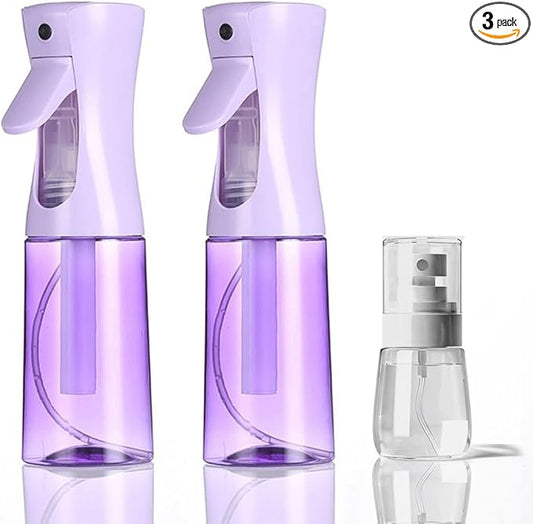 3 Pack Spray Bottles, 2-Pack Continuous Spray Bottles,Fine Water Mist Spray Bottles for Hair 6.8 OZ (200 ML) and 1oz 30ml Travel Spray Bottle Mister for Cleaning,Hairstyling,Plants,Barbers,Pets Purple