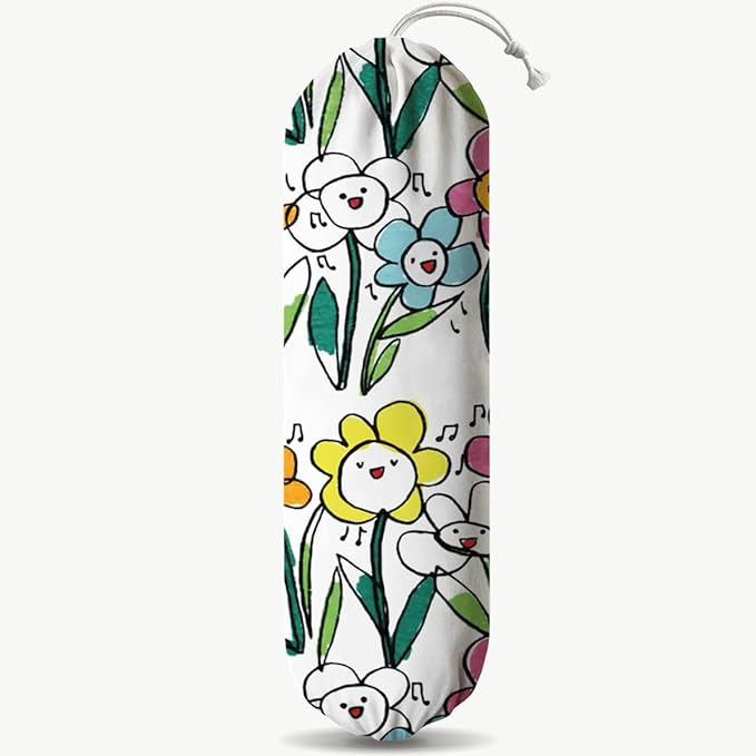Flower Plastic Bag Holder, Reusable Washable Shopping Bags Storage Carrier, Cute Garbage Trash Bag Dispenser for Home Kitchen Pantry Cabinet, Wall Mount, Kitchen Housewarming Gifts