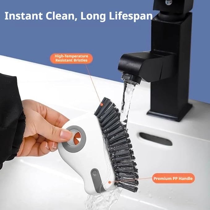 2-in-1 Groove Cleaning Brush, Window Track Cleaning Tool with Hard Bristle and Built-in Scraper, Multifunctional Crevice Brush for Sliding Door Track, Window Sill, and Frame