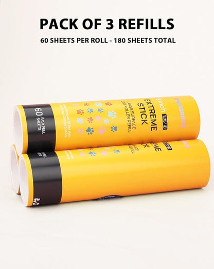 8 inch Large Lint Roller Refills for Scotch-Brite 50% Stickier Large Surface Lint Roller 60 Sheets per Refill, Pack of 3, 180 Sheets Total, Works Great On Pet Hair
