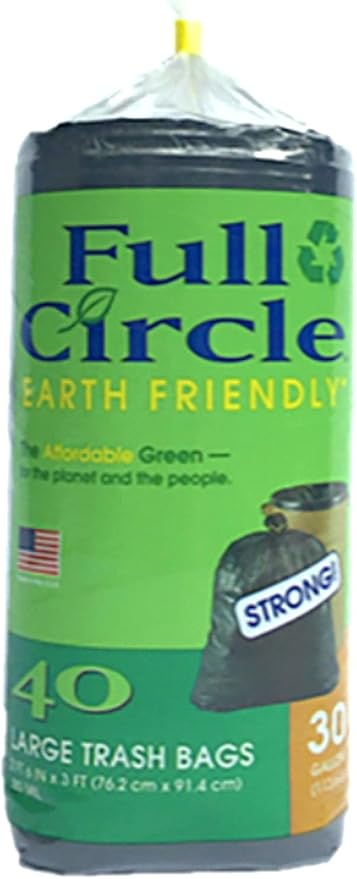 Full Circle Large 30-gallon biodegradable black trash bags, quantity 40 bags