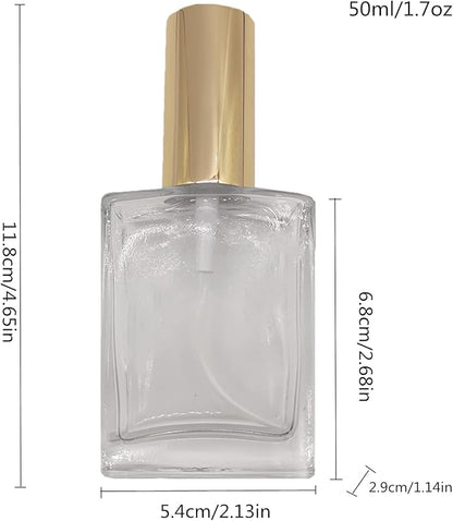 8PCS Square Glass Spray bottle,Small Refillable Container with Fine Mist srpayer,Perfume bottle (50ml, Clear+Gold)