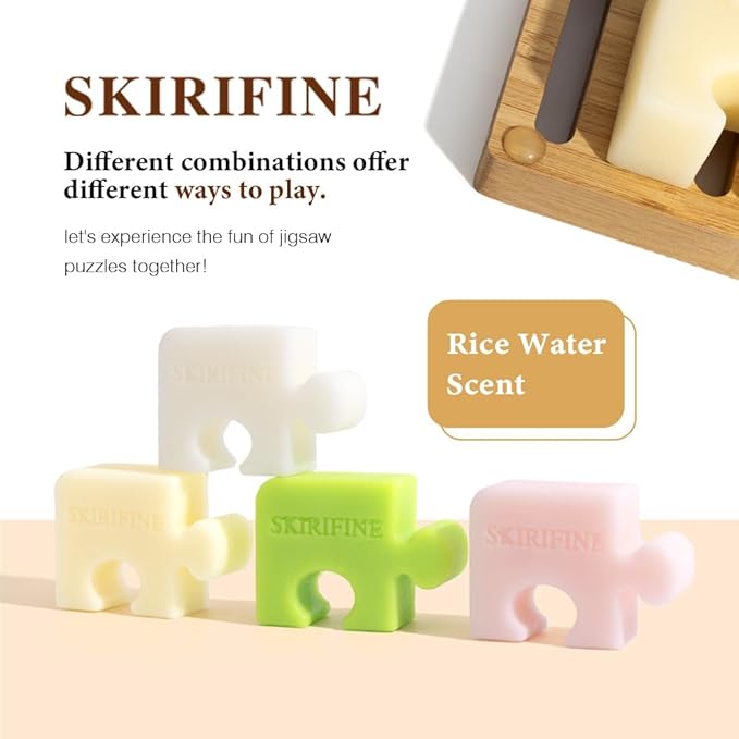 Puzzle-Shaped Rice Water Shampoo Bar – Gentle Cleansing & Moisturizing for Dry or Sensitive Scalp, Fermented Rice Scent, Vegan Solid Shampoo (3.5oz)