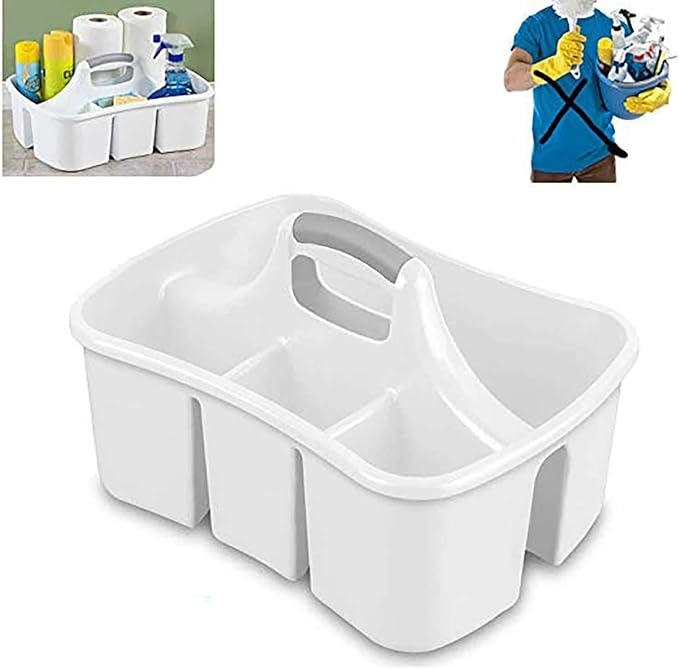 Bath Caddie White - Totes with Divided Compartments and Handles for Organizing, Storing & Carrying Cleaning Supplies and Bathroom Accessories (Large Cleaning Caddy)