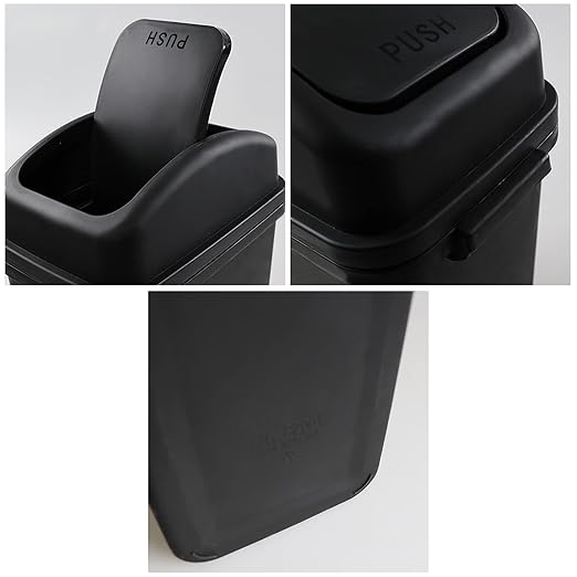 2 Gallon Swing Top Trash Can, Small Garbage Can with Swing Lid, Black