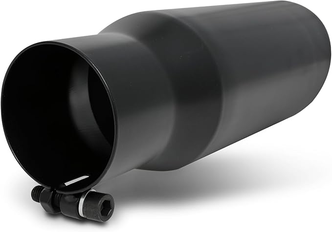 M-AUTO Universal Gray Welded Muffler, 12" Overall Length Heavy Duty Stainless Steel Direct Fit Exhaust Muffler Assembly Roll and Angle Cut Tip, 3" Inside Inlet and 4" Outlet, Black