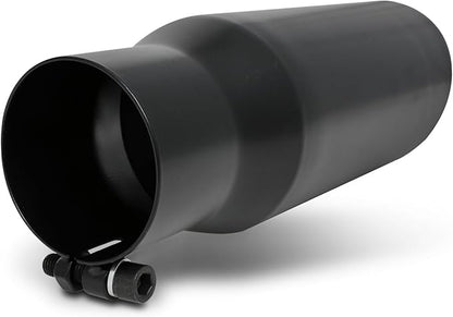 M-AUTO 4" Inlet and 6" Outlet, Universal Muffler Roll and Angle Cut Tip, Heavy Duty Stainless Steel Exhaust Muffler Assembly, 12" Overall Length, Black