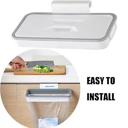 Portable Trash Bag Holder, Hanging Garbage Bag Holder,Over The Cabinet Plastic with Lid Kitchen Garbage Bags Storage Rack Trash Bin (1 pcs)