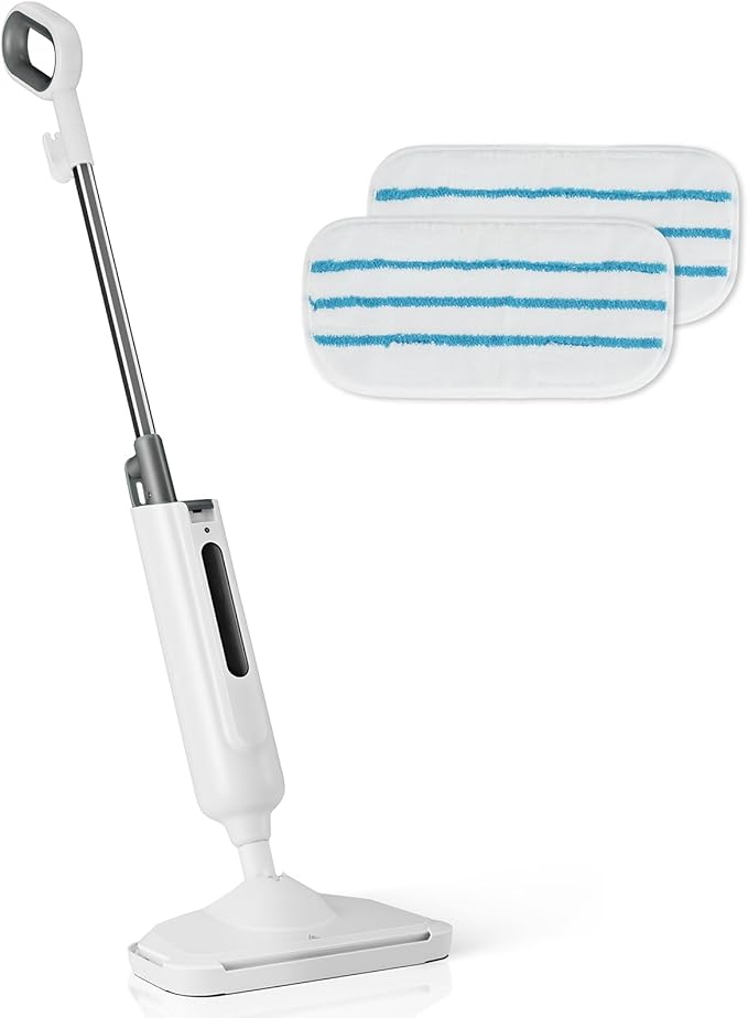 Sweetcrispy Steam Mop for Floor Cleaning,Lightweight Floor Steamer Cleaner for Hardwood/Tile/Laminate Floors Carpet, 2 Washable Pad,White and Grey