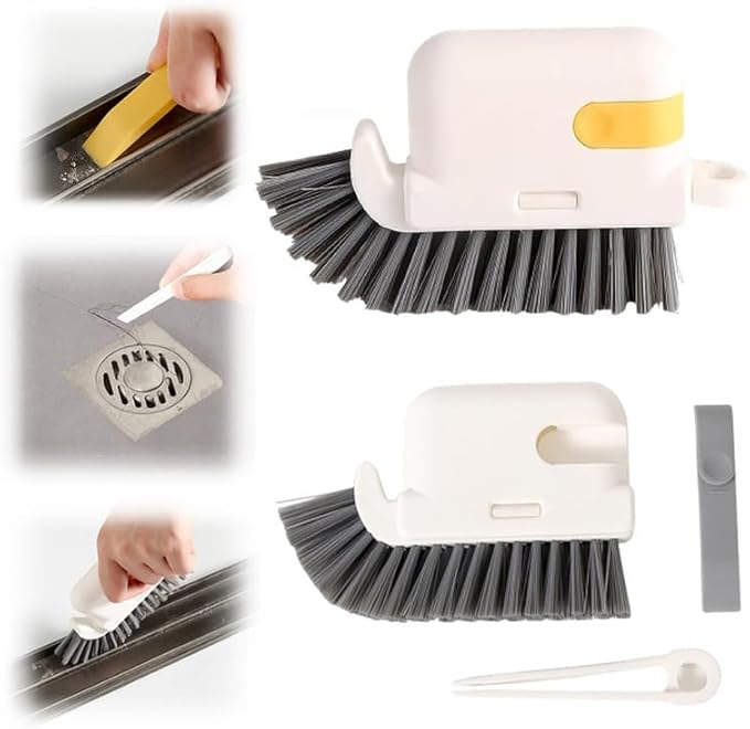3-in-1 Removable Window Slot Brush, 2024 New Window Groove Cleaning Brush, Portable Window Track Cleaner Window Groove Cleaning Brush Tools with Hidden Scraper for Home Window Groove(Yellow,5pcs)